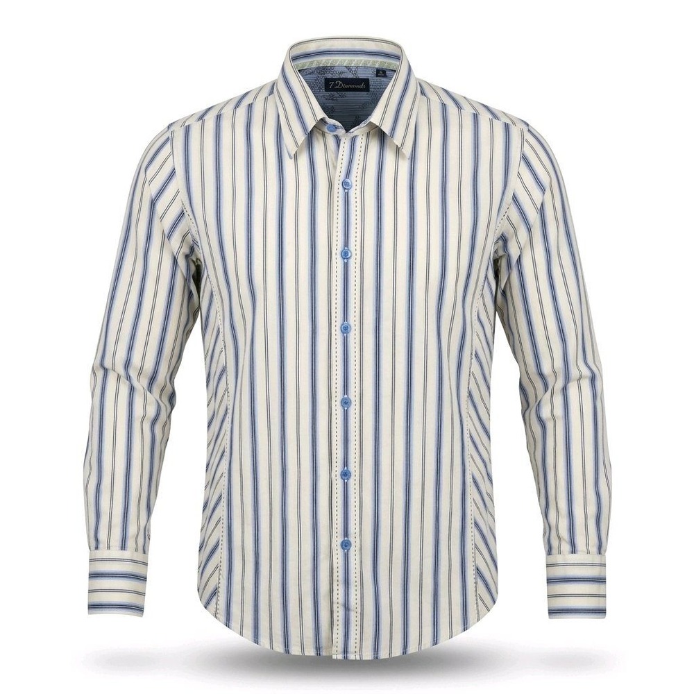 7 Diamonds Mens Blue White Striped Long Sleeve Button Up‎ Cotton Shirt Size L